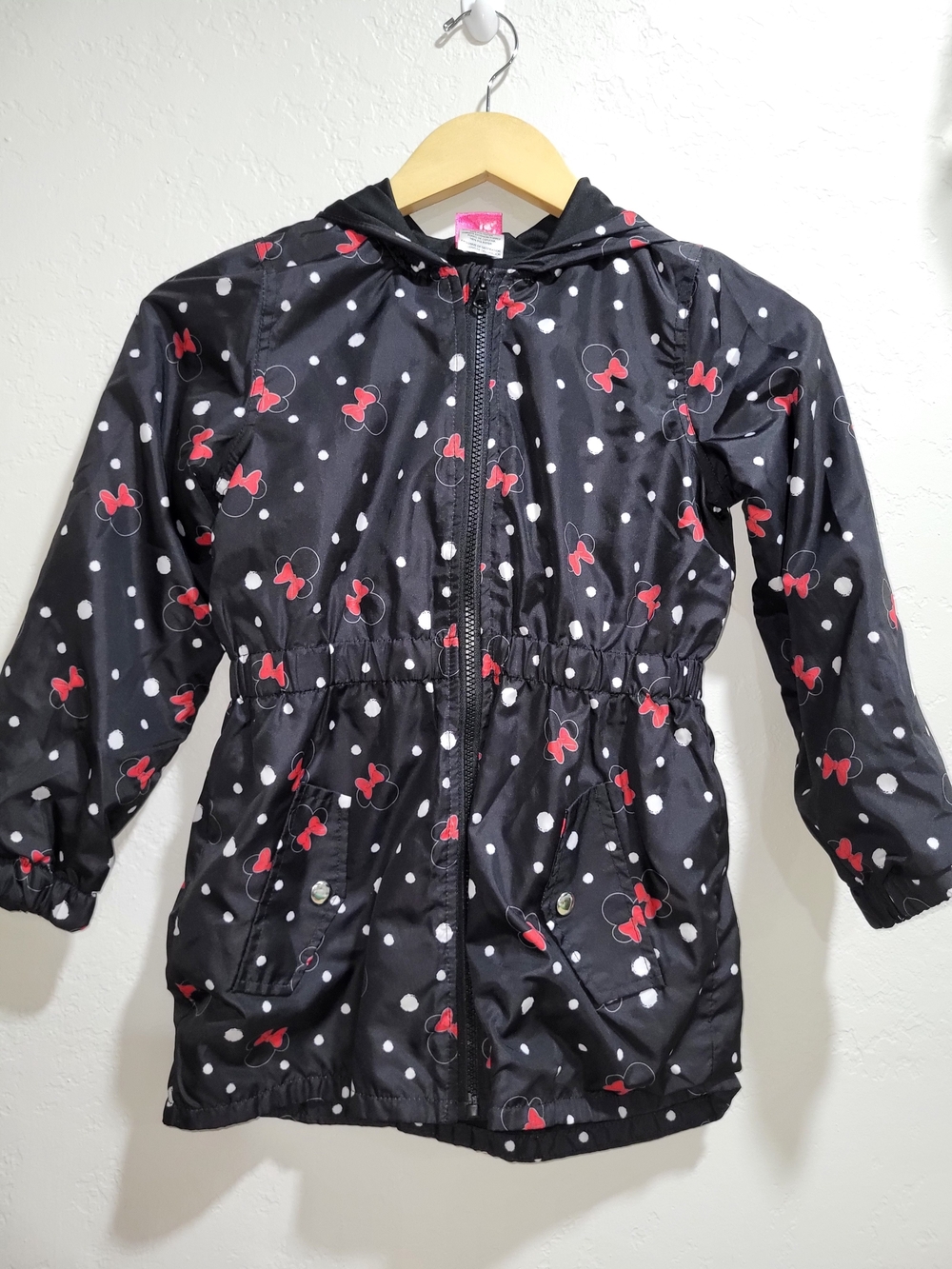 Disney Black Polka Dot Minnie Hooded Raincoat with Red Bows